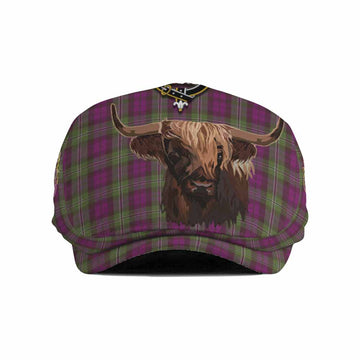 Wilson Tartan Crest Flat Cap, Jeff Cap Scotland Heilan Coo Tartan Seamless Style