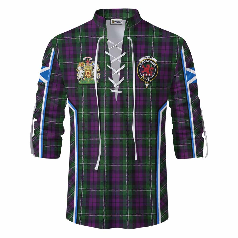Wilson Tartan Crest Ghillie Kilt Shirt Scotland Coat of Arm Flag Style - Tartan Vibes Clothing