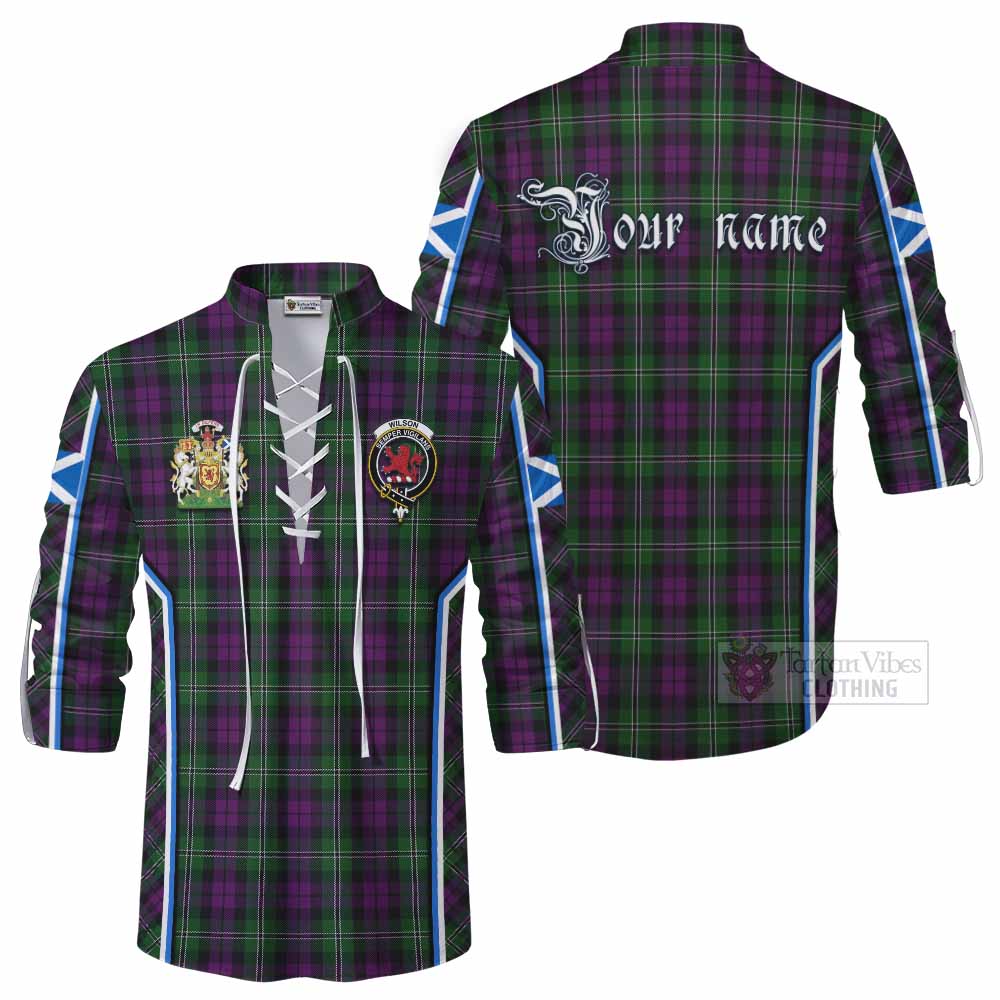 Wilson Tartan Crest Ghillie Kilt Shirt Scotland Coat of Arm Flag Style - Tartan Vibes Clothing