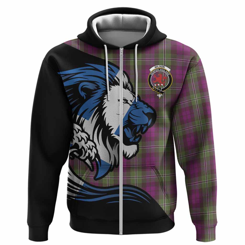 Wilson Tartan Crest Hoodie Scottish Golden Lions Wave Flow