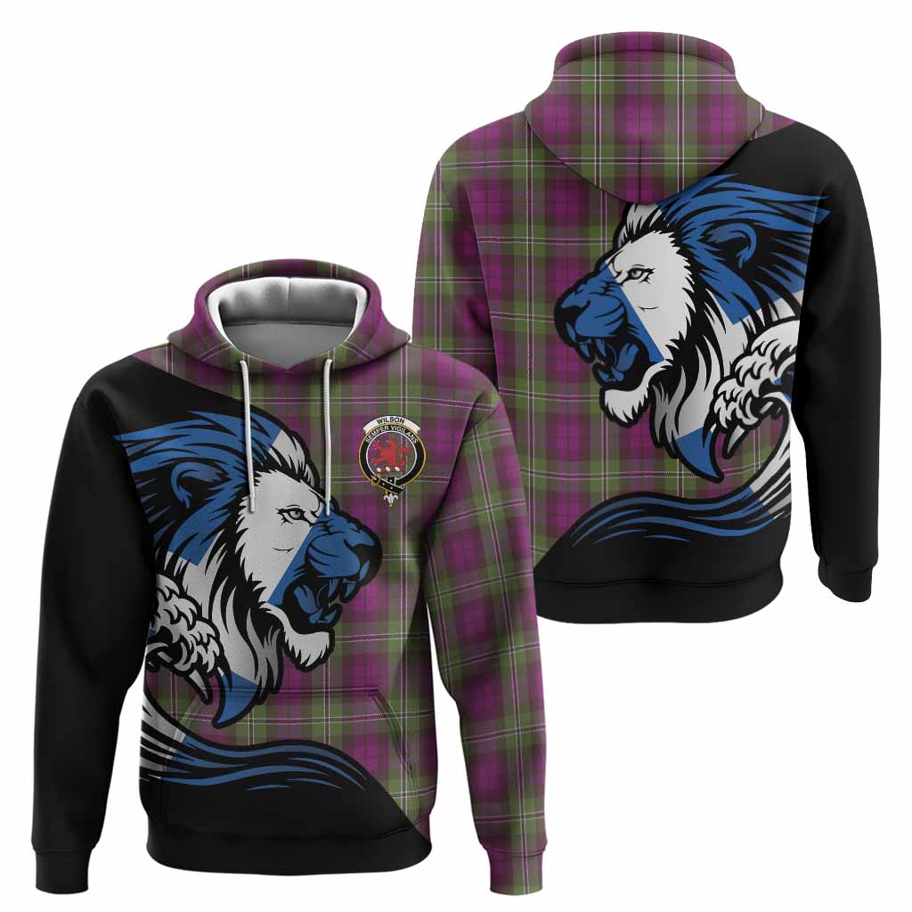 Wilson Tartan Crest Hoodie Scottish Golden Lions Wave Flow