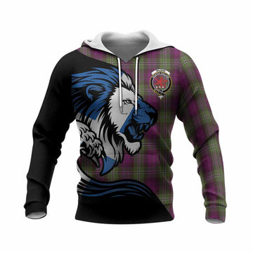 Wilson Tartan Crest Knitted Hoodie Scottish Golden Lions Wave Flow