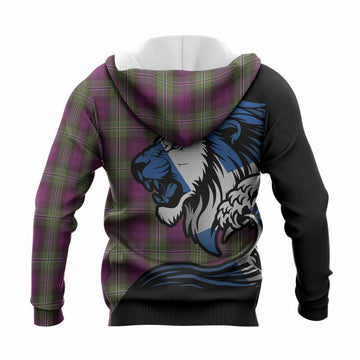 Wilson Tartan Crest Knitted Hoodie Scottish Golden Lions Wave Flow