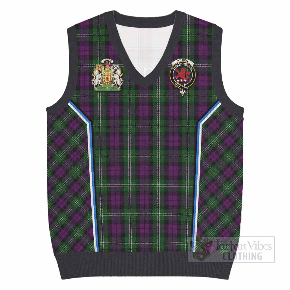 Wilson Tartan Crest Knitted V-Neck Vest Scotland Coat of Arm Flag Style - Tartan Vibes Clothing