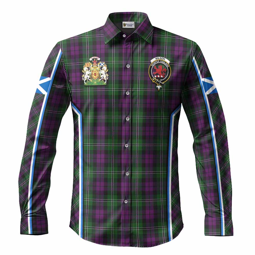 Wilson Tartan Crest Long Sleeve Button Shirts Scotland Coat of Arm Flag Style - Tartan Vibes Clothing