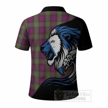 Wilson Tartan Crest Polo Shirt Scottish Golden Lions Wave Flow