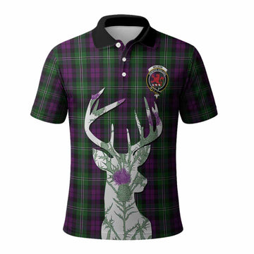Wilson Tartan Crest Polo Shirt Scottish Stag Thistle Floral Art