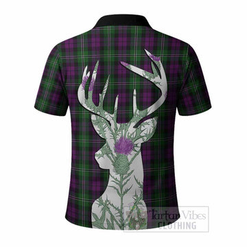 Wilson Tartan Crest Polo Shirt Scottish Stag Thistle Floral Art