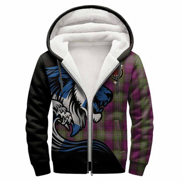 Wilson Tartan Crest Sherpa Hoodie Scottish Golden Lions Wave Flow