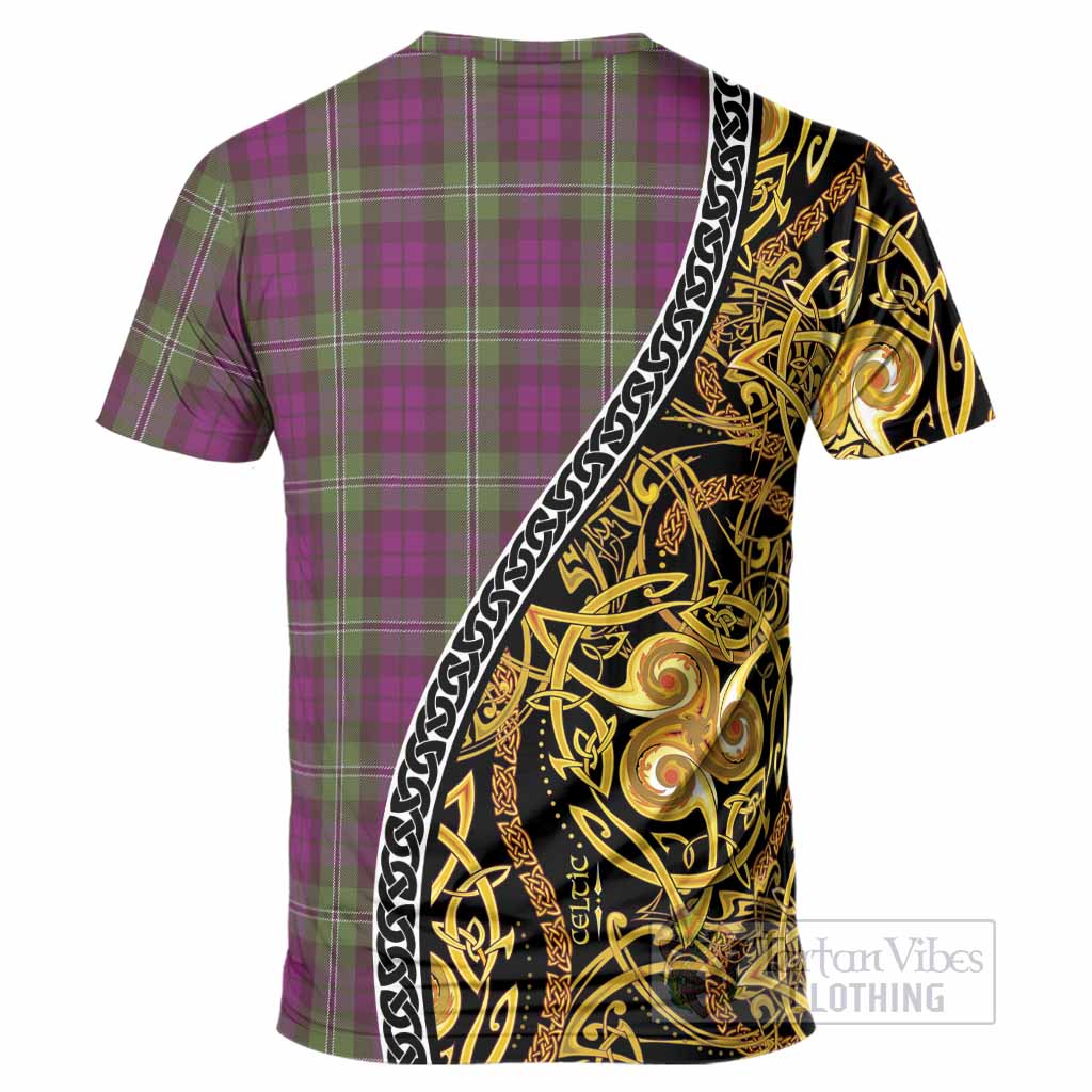 Wilson Tartan Crest T-Shirt Celtic Knot and Triple Trickle Spiral Symbols
