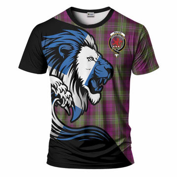 Wilson Tartan Crest T-Shirt Scottish Golden Lions Wave Flow