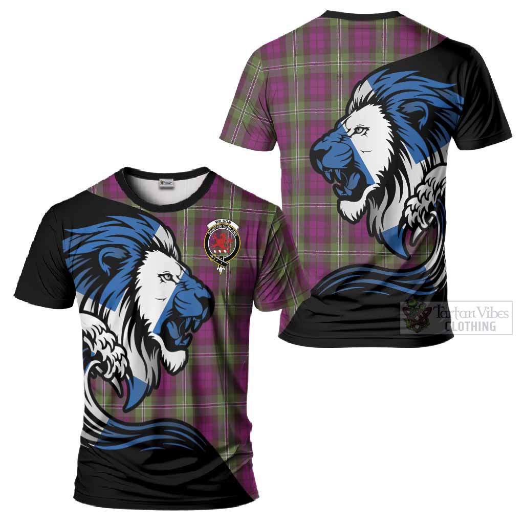Wilson Tartan Crest T-Shirt Scottish Golden Lions Wave Flow