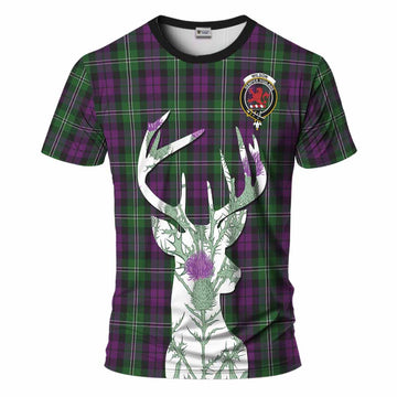 Wilson Tartan Crest T-Shirt Scottish Stag Thistle Floral Art