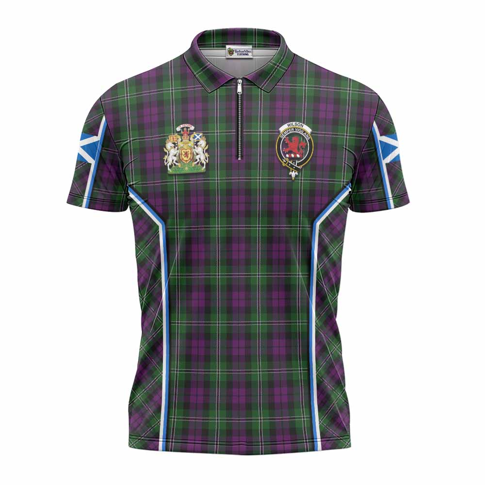 Wilson Tartan Crest Zipper Polo Shirt Scotland Coat of Arm Flag Style - Tartan Vibes Clothing