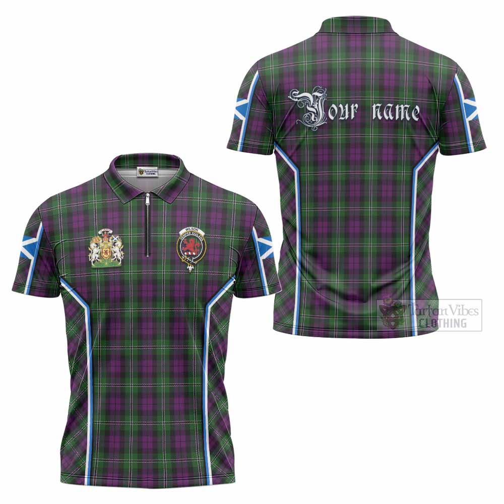 Wilson Tartan Crest Zipper Polo Shirt Scotland Coat of Arm Flag Style - Tartan Vibes Clothing
