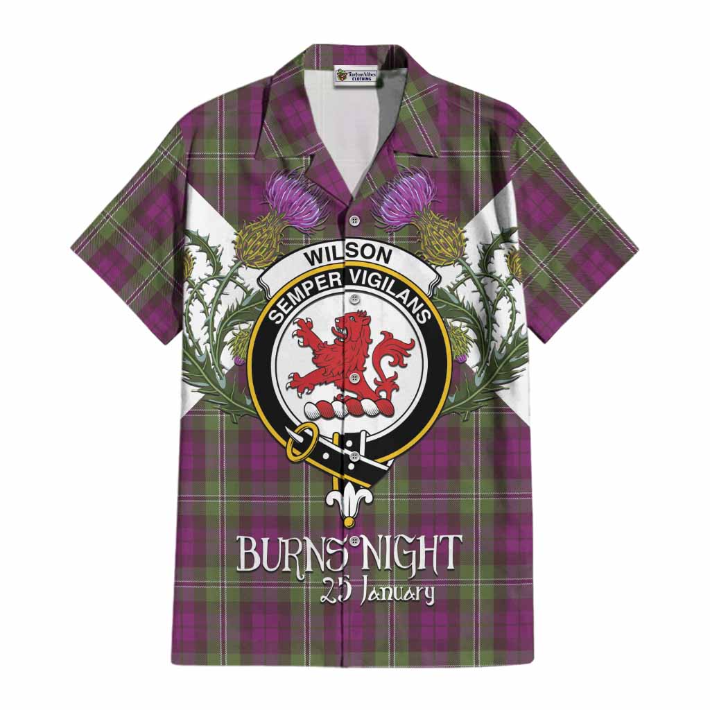 Wilson Tartan Family Crest Cotton Hawaiian Shirt Scottish Burns Night Thistle Floral