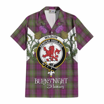 Wilson Tartan Family Crest Cotton Hawaiian Shirt Scottish Burns Night Thistle Floral