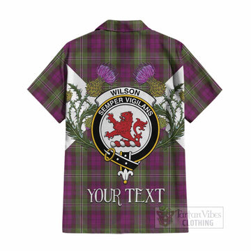Wilson Tartan Family Crest Cotton Hawaiian Shirt Scottish Burns Night Thistle Floral