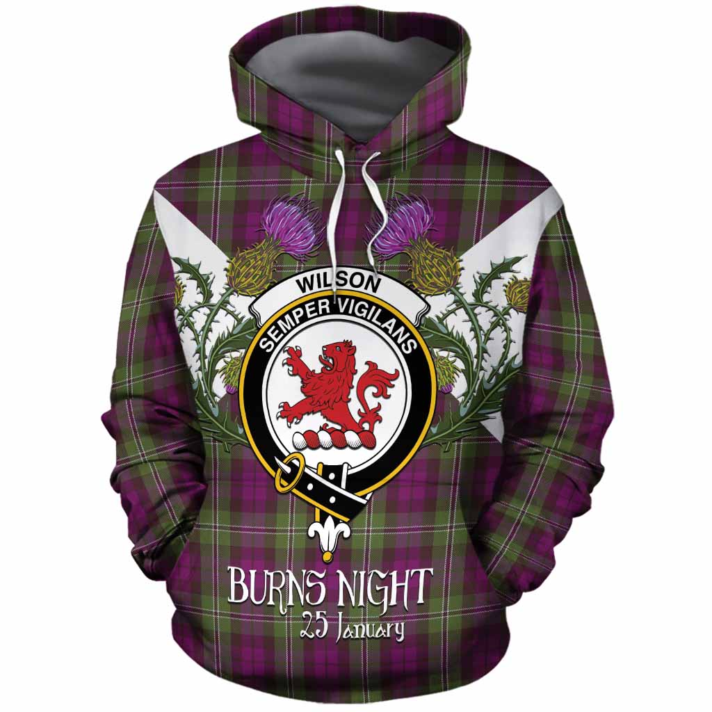 Wilson Tartan Family Crest Cotton Hoodie Scottish Burns Night Thistle Floral