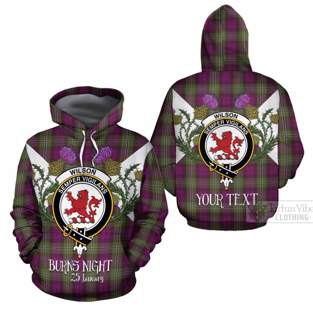 Wilson Tartan Family Crest Cotton Hoodie Scottish Burns Night Thistle Floral