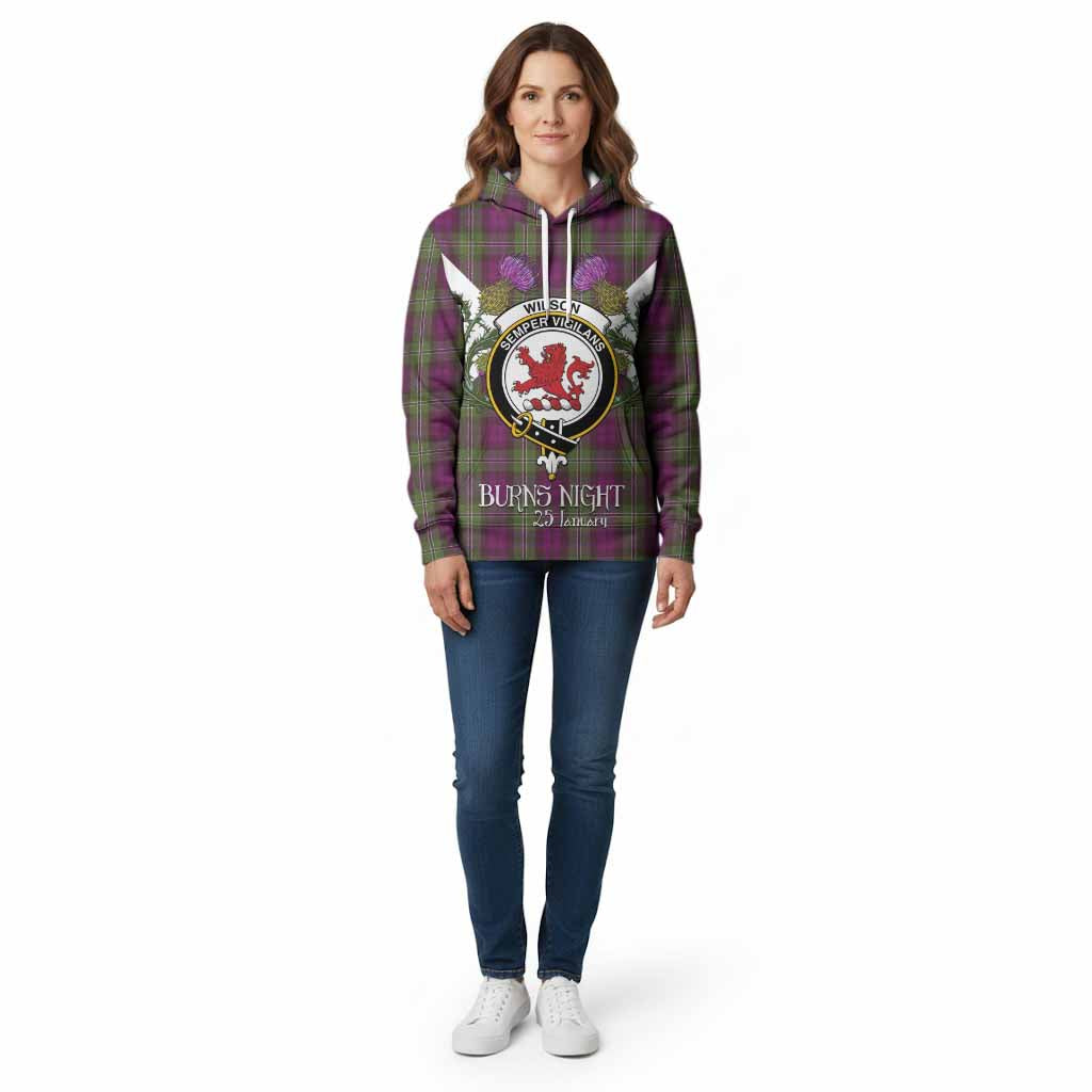 Wilson Tartan Family Crest Cotton Hoodie Scottish Burns Night Thistle Floral