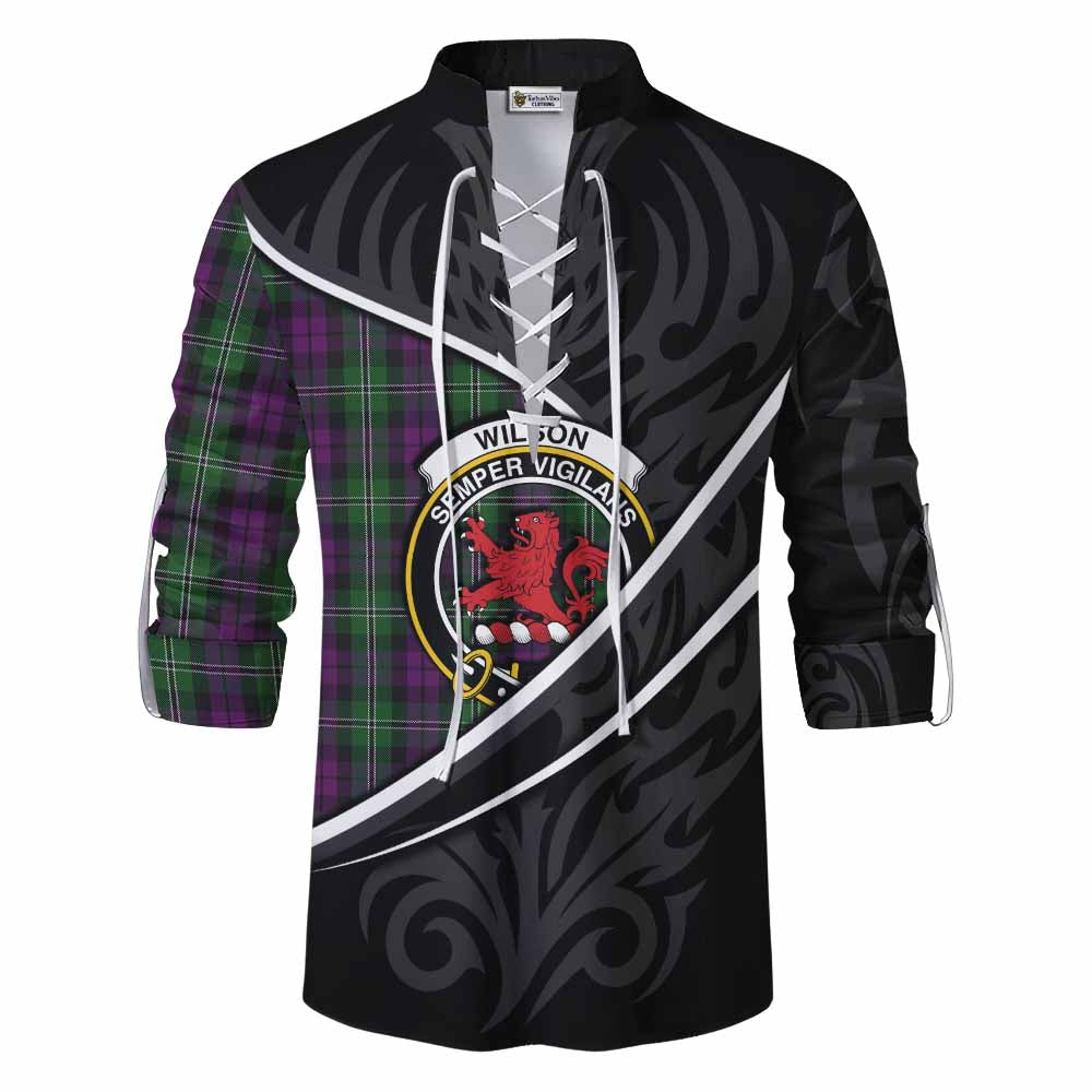 Wilson Tartan Family Crest Ghillie Kilt Shirt Celtic Scottish Thistle Floral - Tartan Vibes Clothing