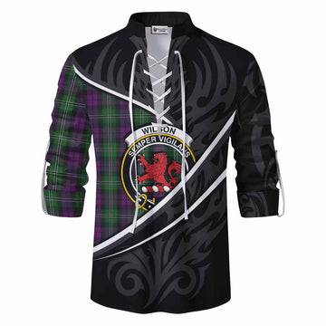 Wilson Tartan Family Crest Ghillie Kilt Shirt Celtic Scottish Thistle Floral - Tartan Vibes Clothing