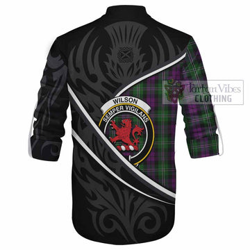 Wilson Tartan Family Crest Ghillie Kilt Shirt Celtic Scottish Thistle Floral - Tartan Vibes Clothing
