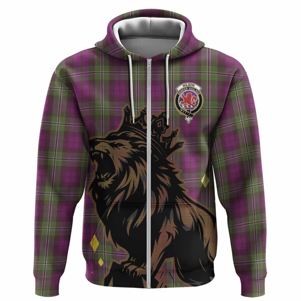 Wilson Tartan Family Crest Hoodie Crowned Lion Roaring