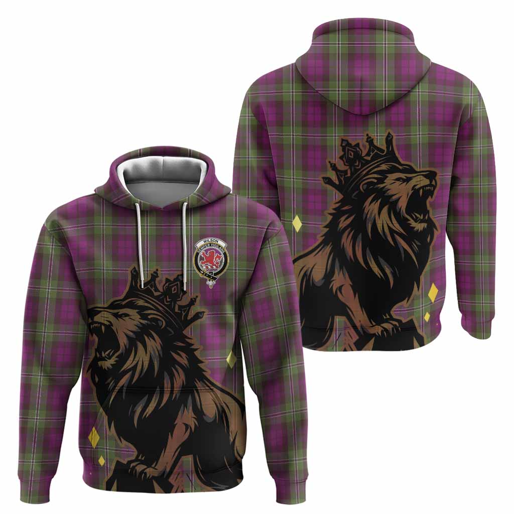 Wilson Tartan Family Crest Hoodie Crowned Lion Roaring