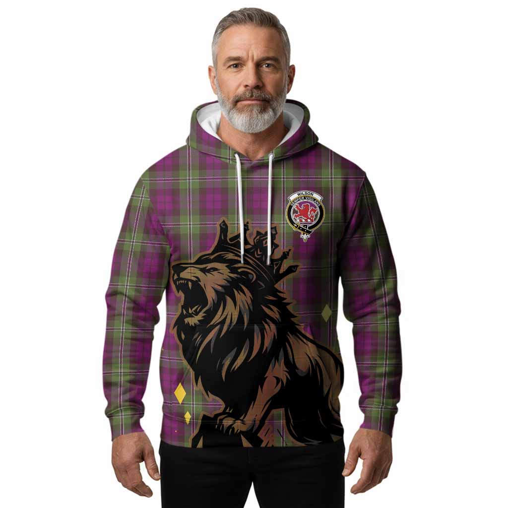 Wilson Tartan Family Crest Hoodie Crowned Lion Roaring