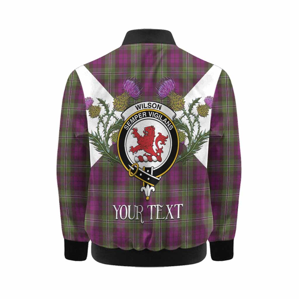 Wilson Tartan Family Crest Kid Bomber Jacket Scottish Burns Night Thistle Floral
