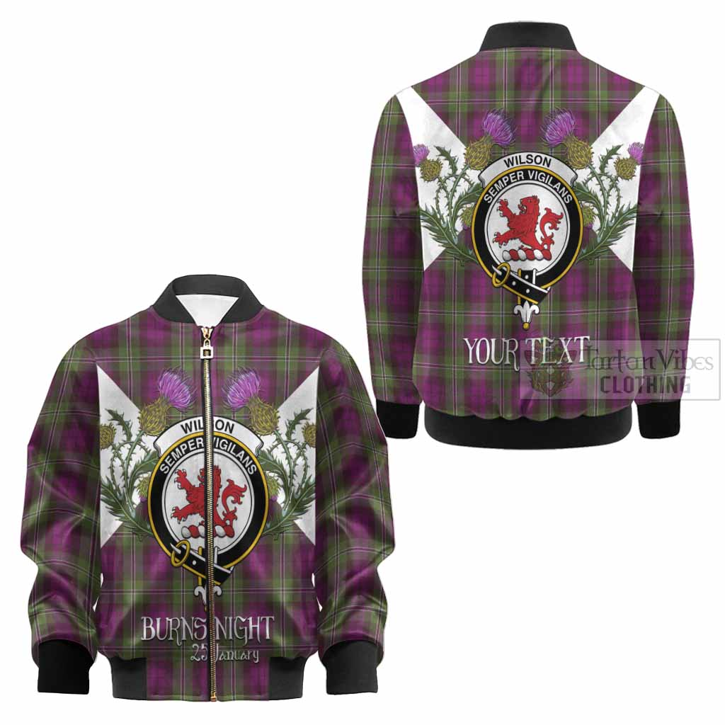 Wilson Tartan Family Crest Kid Bomber Jacket Scottish Burns Night Thistle Floral