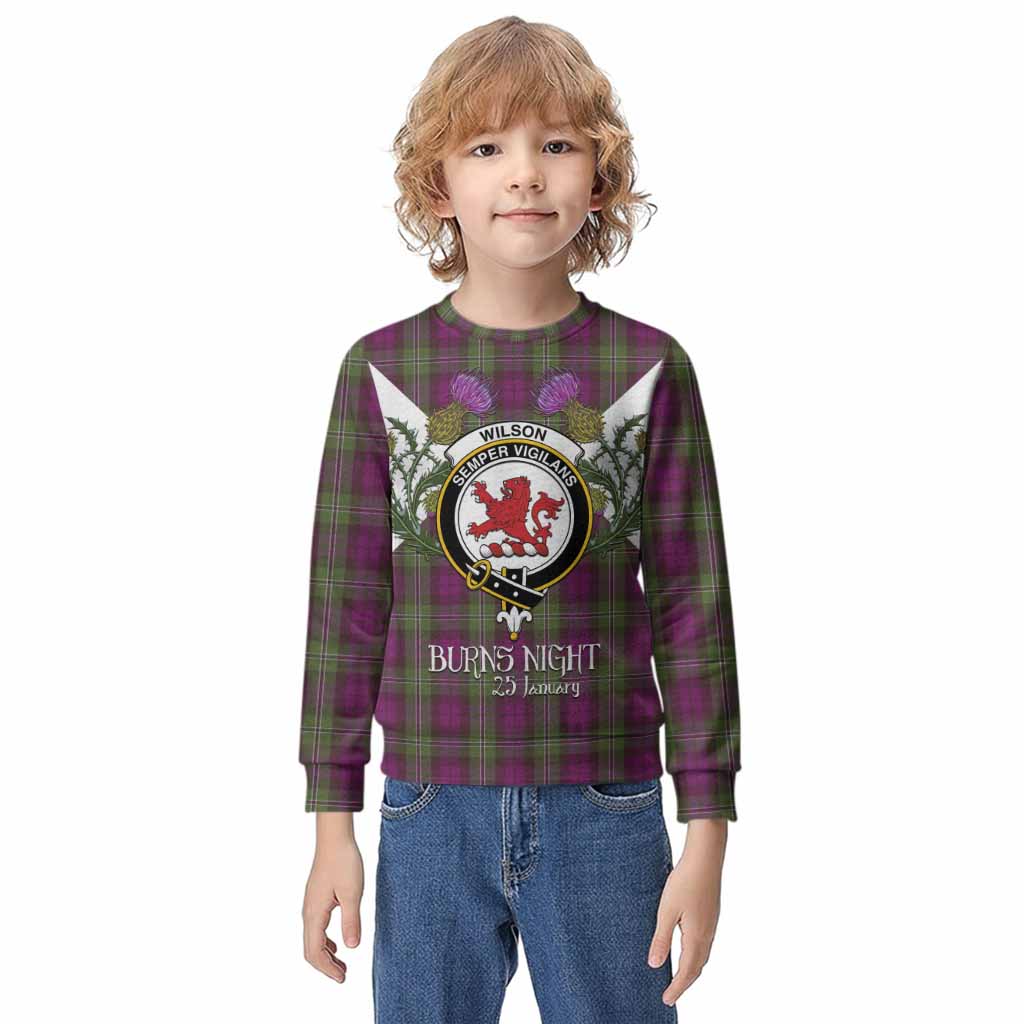 Wilson Tartan Family Crest Kid Knitted Sweatshirt Scottish Burns Night Thistle Floral
