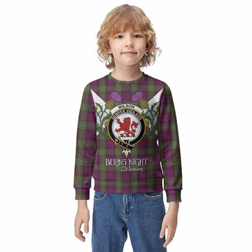 Wilson Tartan Family Crest Kid Knitted Sweatshirt Scottish Burns Night Thistle Floral