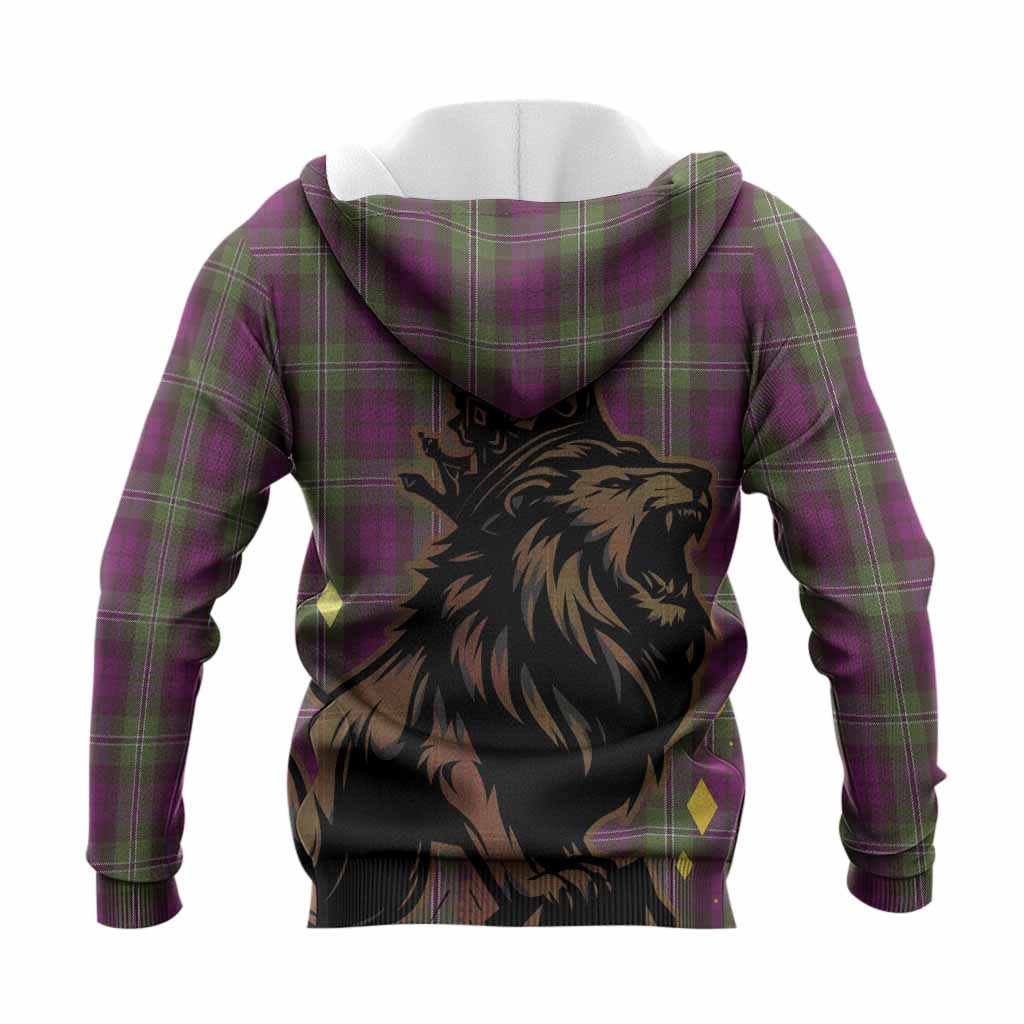 Wilson Tartan Family Crest Knitted Hoodie Crowned Lion Roaring