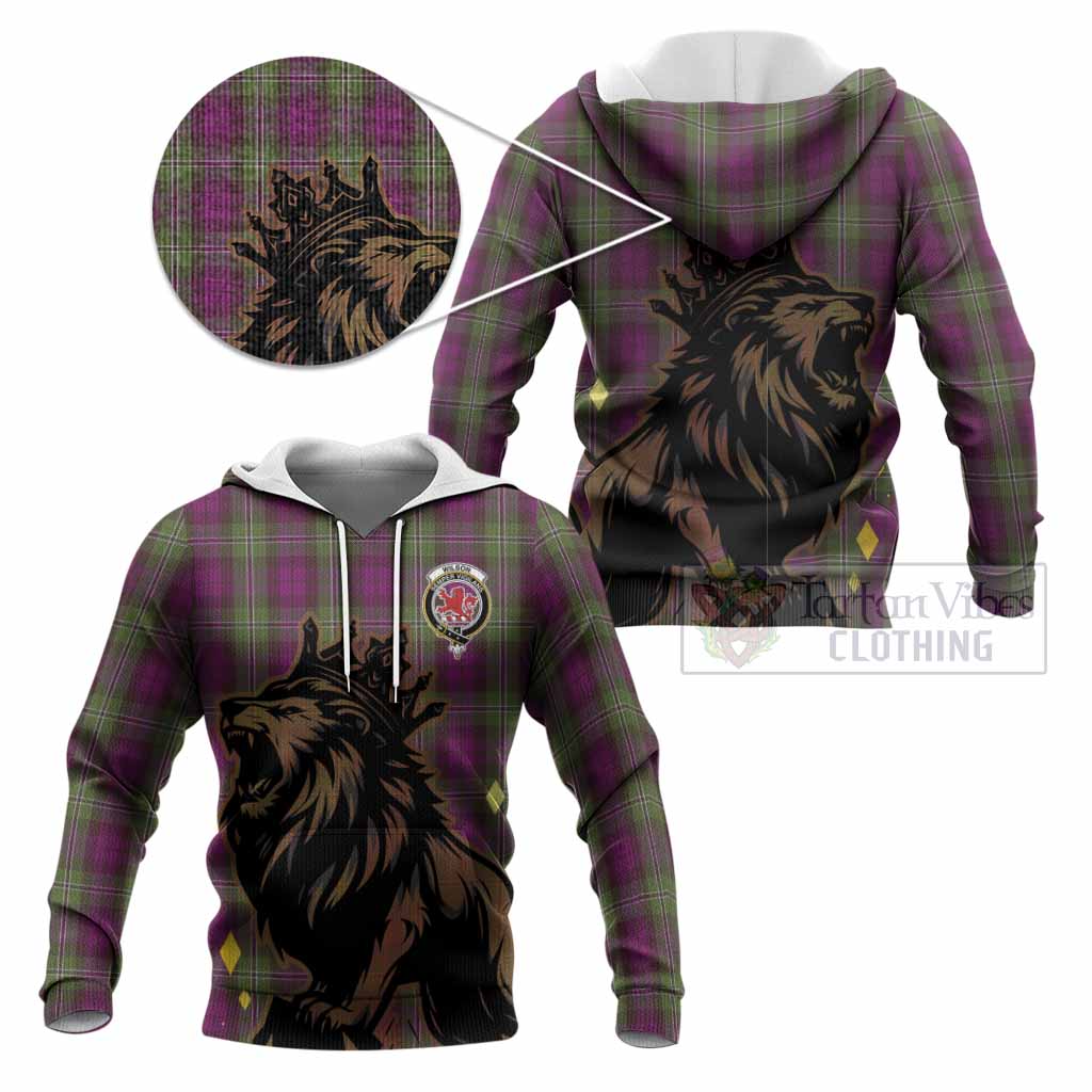 Wilson Tartan Family Crest Knitted Hoodie Crowned Lion Roaring