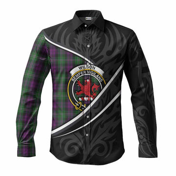 Wilson Tartan Family Crest Long Sleeve Button Shirts Celtic Scottish Thistle Floral - Tartan Vibes Clothing