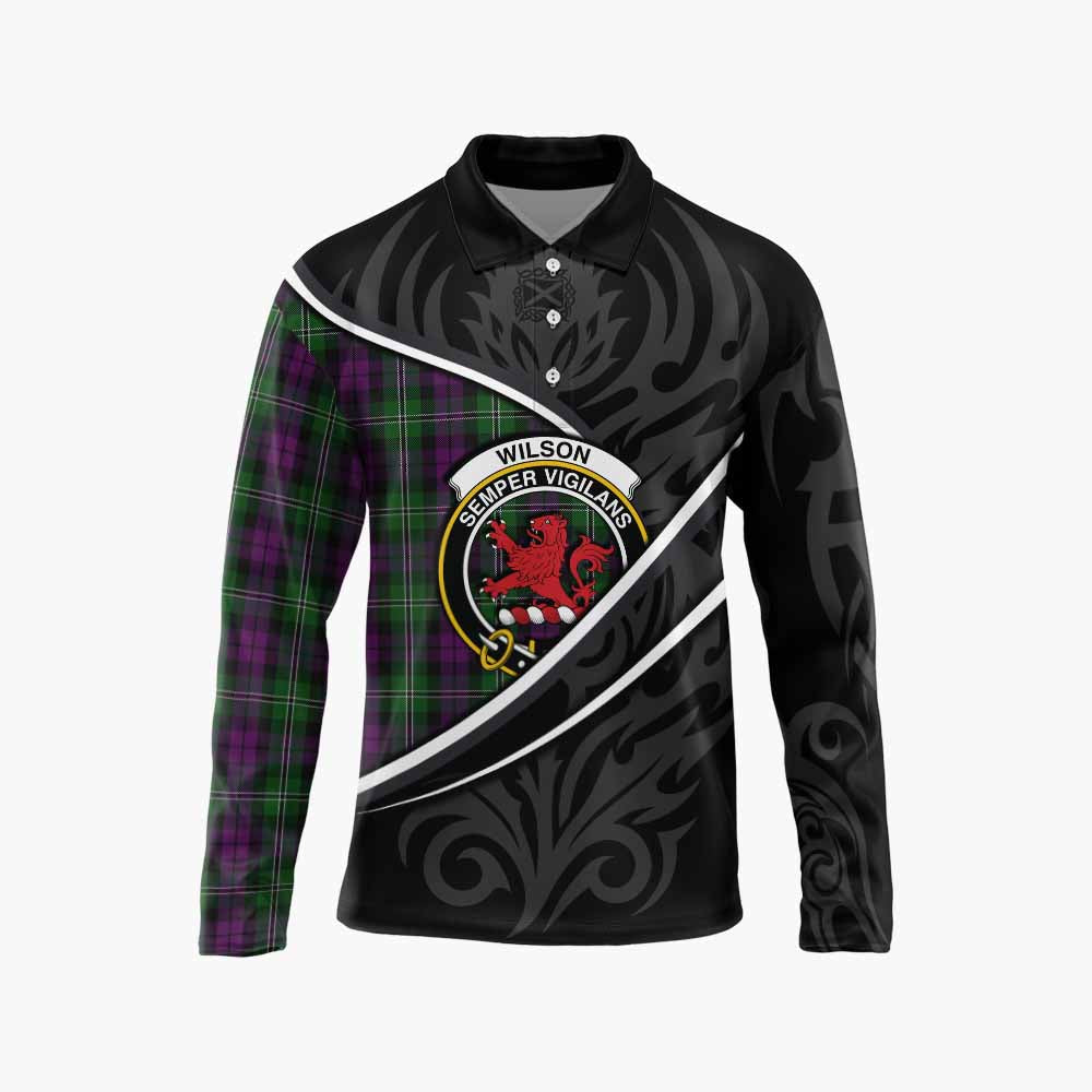 Wilson Tartan Family Crest Long Sleeve Polo Shirt Celtic Scottish Thistle Floral - Tartan Vibes Clothing