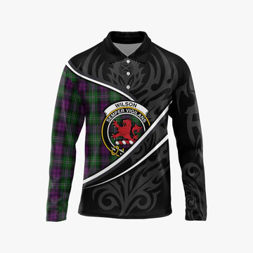Wilson Tartan Family Crest Long Sleeve Polo Shirt Celtic Scottish Thistle Floral - Tartan Vibes Clothing