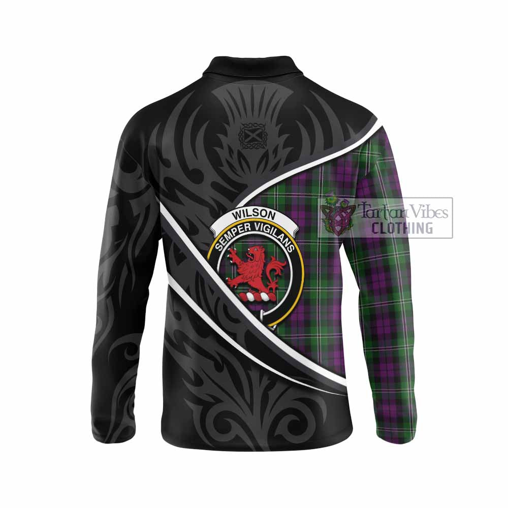 Wilson Tartan Family Crest Long Sleeve Polo Shirt Celtic Scottish Thistle Floral - Tartan Vibes Clothing