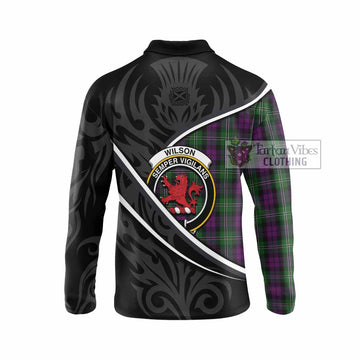 Wilson Tartan Family Crest Long Sleeve Polo Shirt Celtic Scottish Thistle Floral - Tartan Vibes Clothing