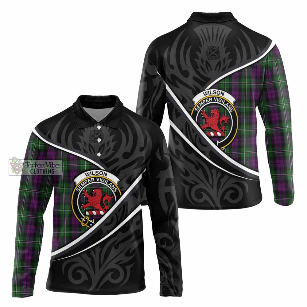 Wilson Tartan Family Crest Long Sleeve Polo Shirt Celtic Scottish Thistle Floral - Tartan Vibes Clothing