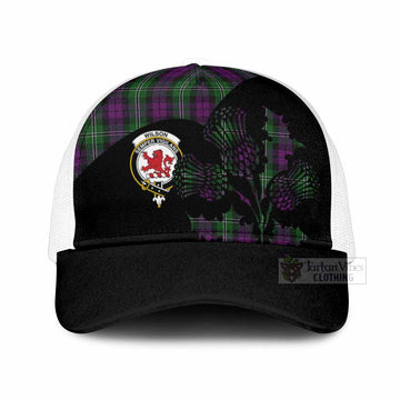 Wilson Tartan Family Crest Mesh Trucker Cap Scotland Thistle Floral Flag Style