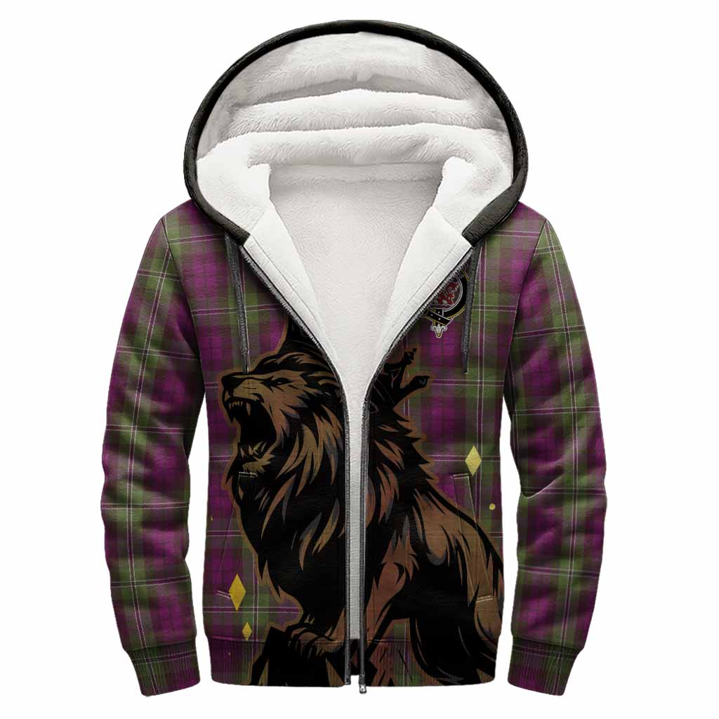 Wilson Tartan Family Crest Sherpa Hoodie Crowned Lion Roaring