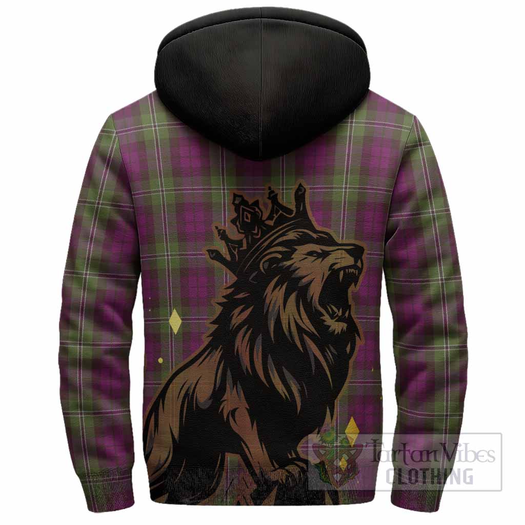 Wilson Tartan Family Crest Sherpa Hoodie Crowned Lion Roaring