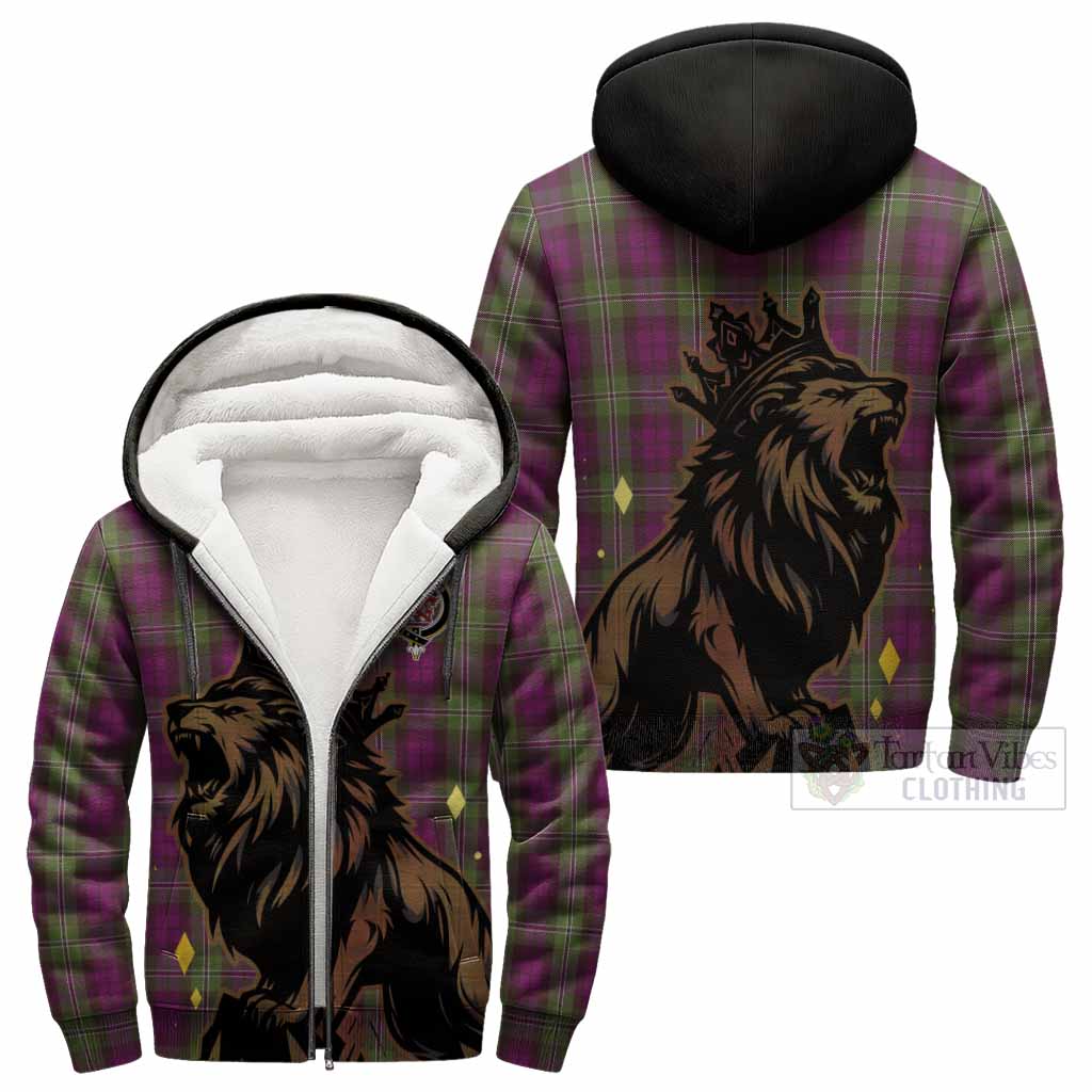 Wilson Tartan Family Crest Sherpa Hoodie Crowned Lion Roaring