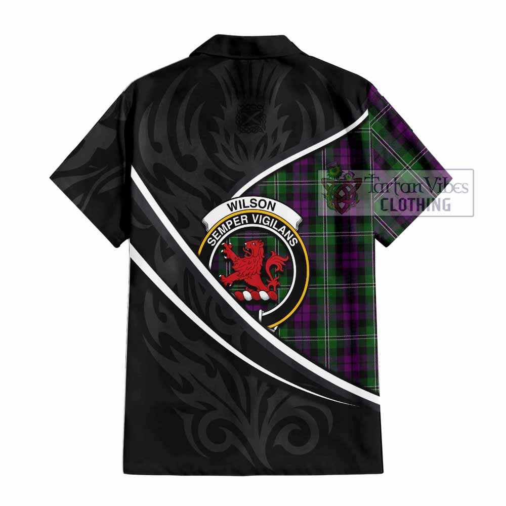 Wilson Tartan Family Crest Short Sleeve Button Shirt Celtic Scottish Thistle Floral - Tartan Vibes Clothing