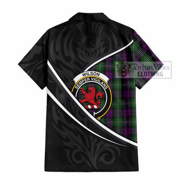 Wilson Tartan Family Crest Short Sleeve Button Shirt Celtic Scottish Thistle Floral - Tartan Vibes Clothing