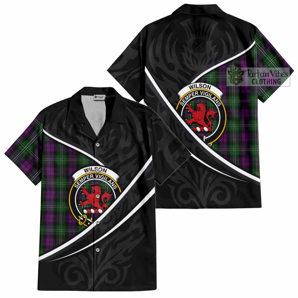 Wilson Tartan Family Crest Short Sleeve Button Shirt Celtic Scottish Thistle Floral - Tartan Vibes Clothing